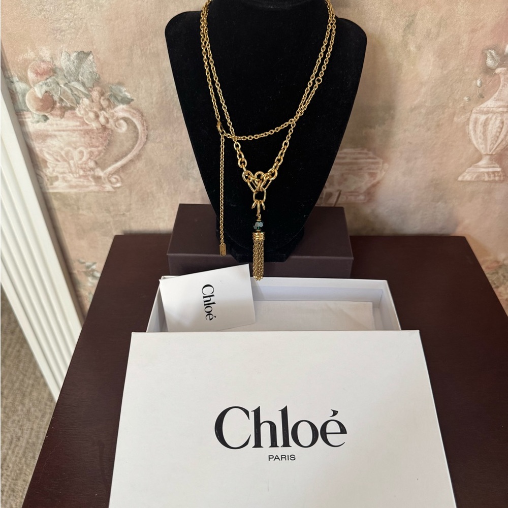 CHLOE GOLD BRASS CRYSTAL BEAD TASSEL NECKLACE BOX TISSUE DUST BAG  INFO - Picture 7 of 13